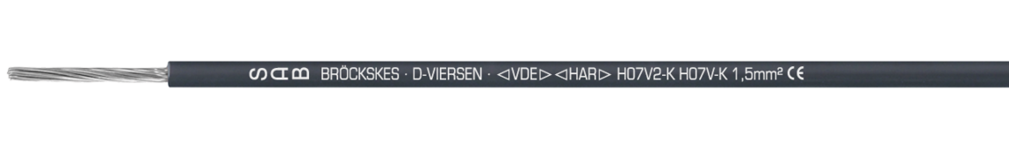 Aufdruck-Beispiel für H07V2-K 31570182: SAB BRÖCKSKES · D-VIERSEN · < VDE > < HAR > H07V2-K H07V-K 1,5 mm² CE